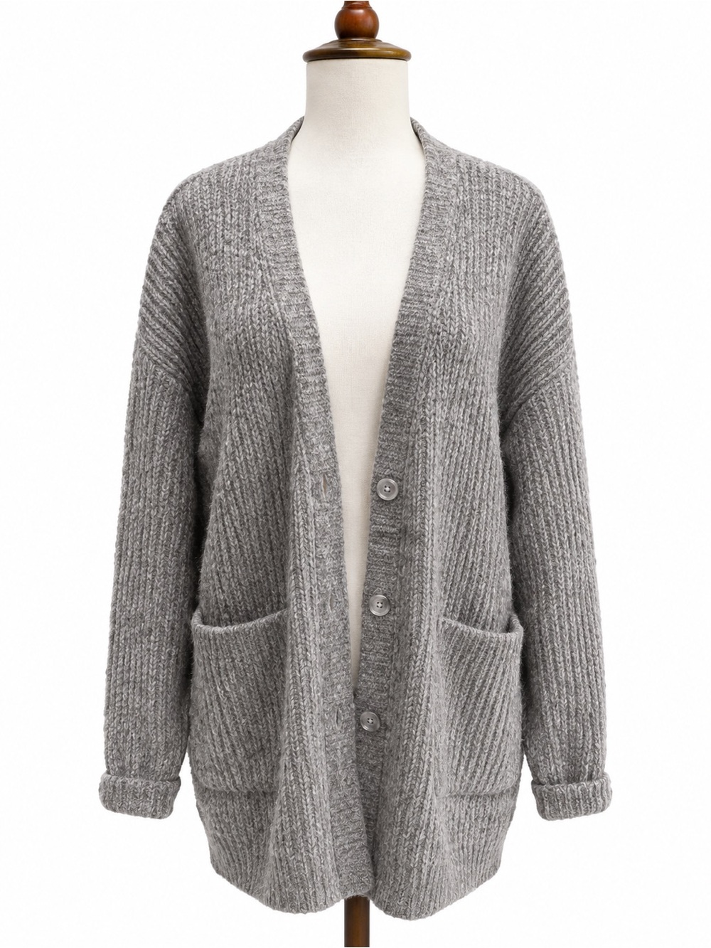 Abercrombie & Fitch Gray Chunky Knitting Cardigan Sweater Oatmeal Grandpa S
